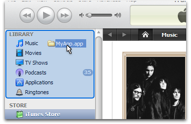 Drag the .app folder on to the iTunes Library